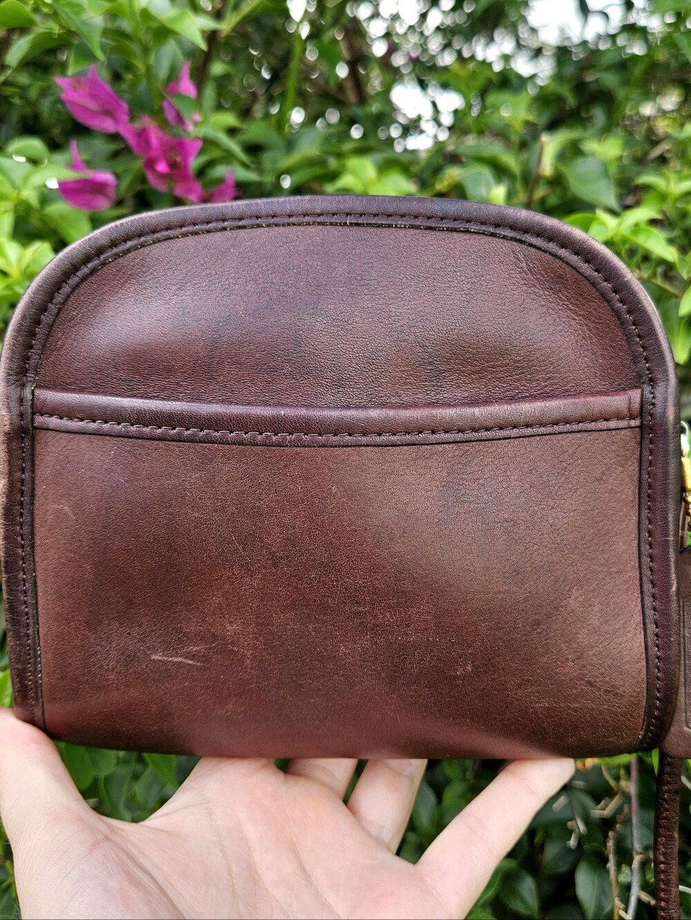 Vintage Coach Abbie Zip 9017 Mahogany Brown Leather Crossbody Bag 2000